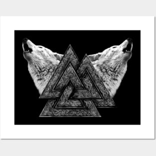 Valknut Symbol and Wolves Posters and Art